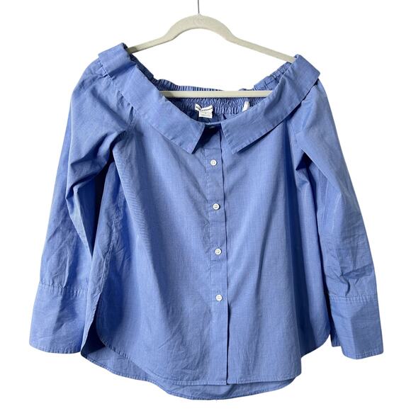 Club Monaco Jearim Off-Shoulder Top Blue 6 Blouse Feminine Minimalist - Picture 1 of 10